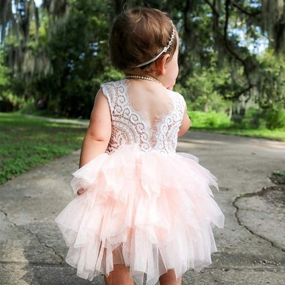 2Bunnies Girl Peony Lace Back A-Line Tiered Tutu Tulle Flower Girl Dress 12M - Picture 4 of 16
